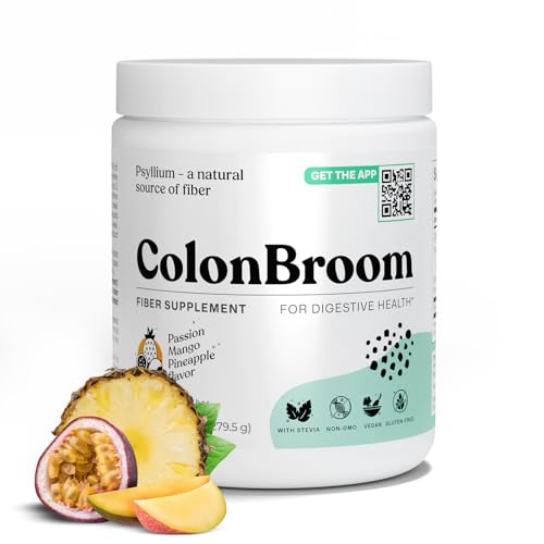 ColonBroom Psyllium Husk Powder with Stevia Tropical Fruits Colon Cleanse for Bloating Relief Gut Health Colon Broom Fiber Powder Drink Vegan Fiber Powder Stevia Supplement 50 Servings